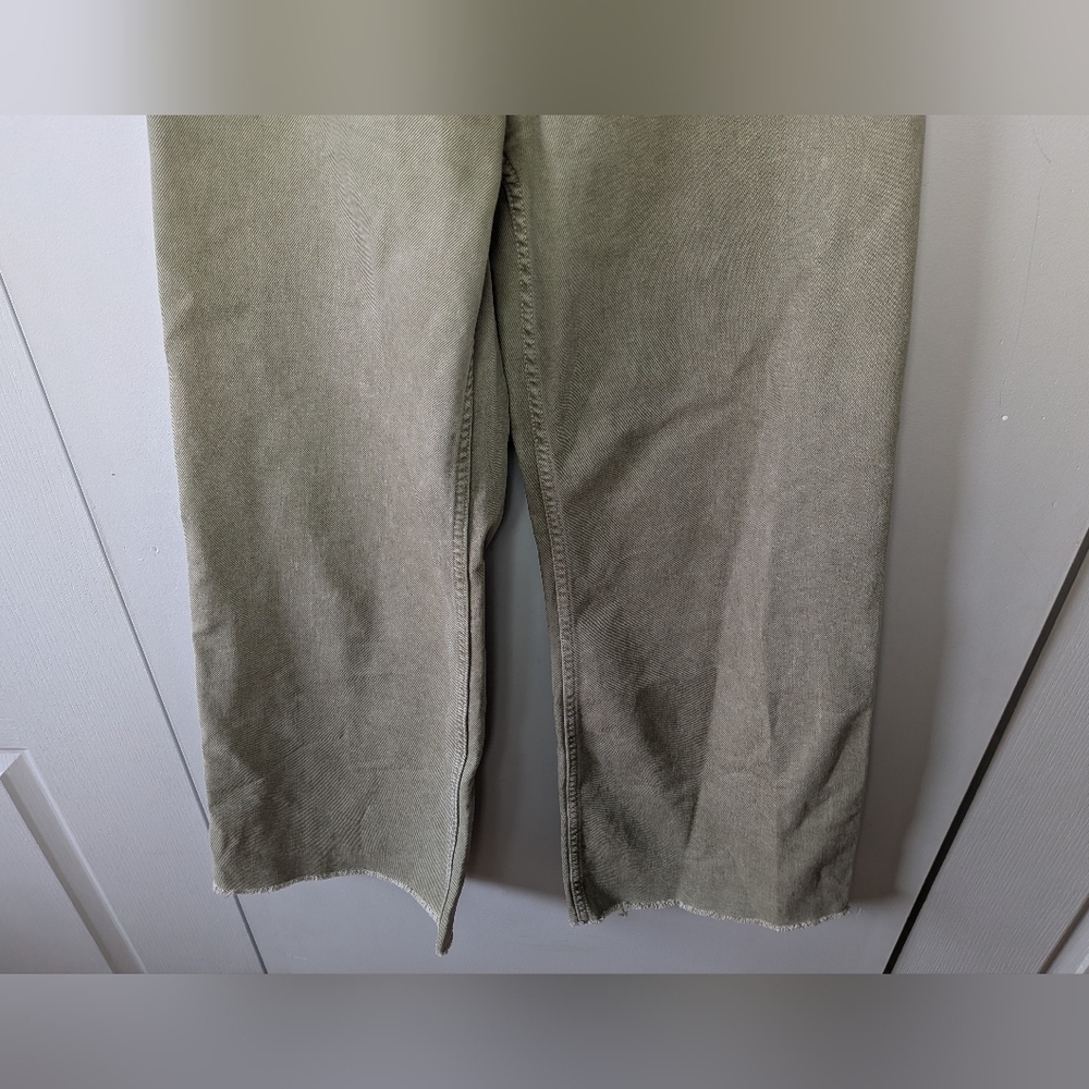 ZARA The Marine Straight Green Kaki Washed Flare Women Pants High Rose Size 0 - Picture 4 of 13
